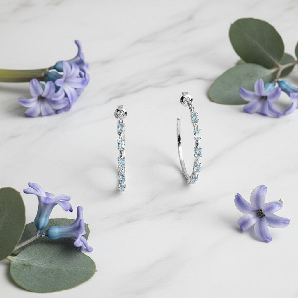 GRACE Sky Blue Topaz Hoop Earrings in Sterling Silver