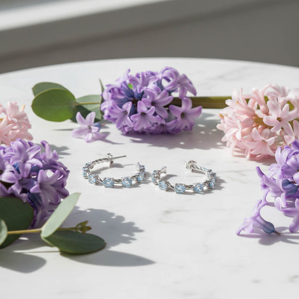 GRACE Sky Blue Topaz Hoop Earrings in Sterling Silver