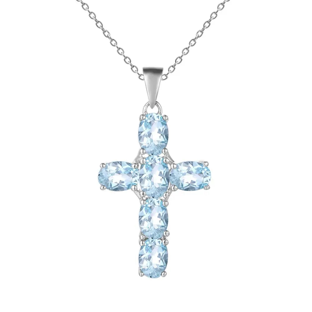 GRACE Oval Multi-Stone Cross Necklace in Sterling Silver