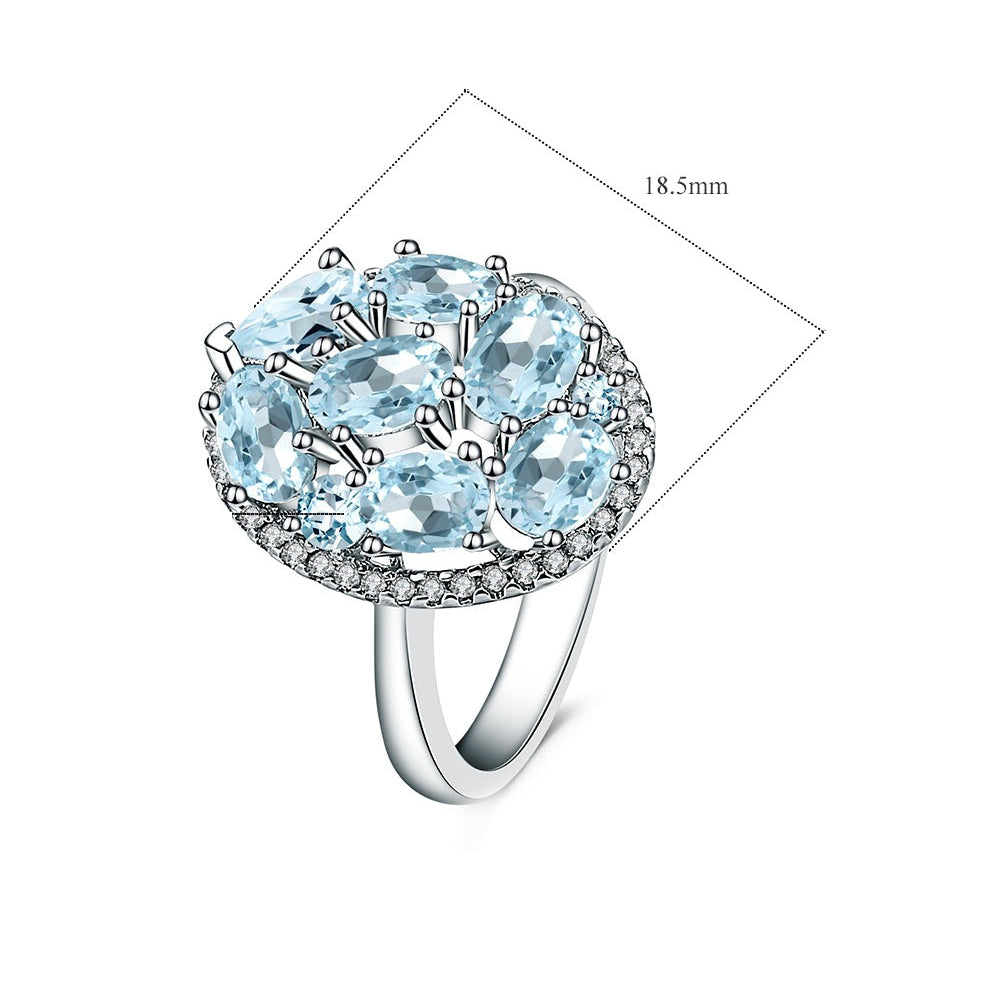 GRACE Sky Blue Topaz Oval Cluster Cocktail Ring in Sterling Silver