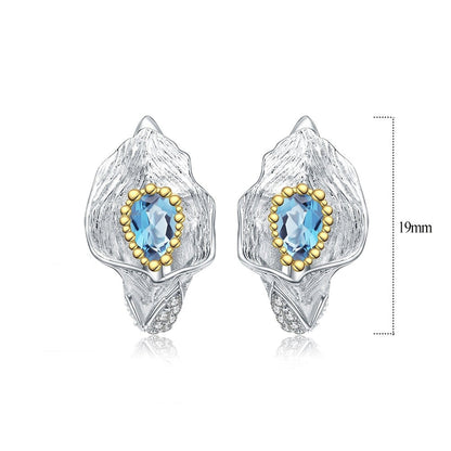 GRACE Swiss Blue Topaz Calla Lily Handmade Earrings in Sterling Silver