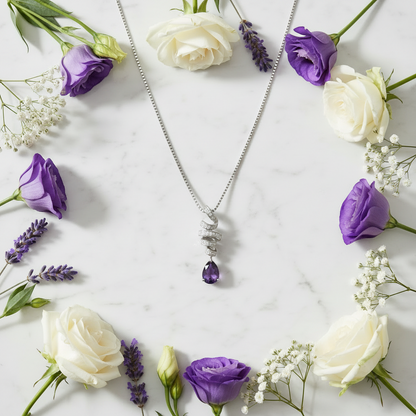Collier pendentif tourbillonnant en ruban d'améthyste en forme de larme GRACE en argent sterling