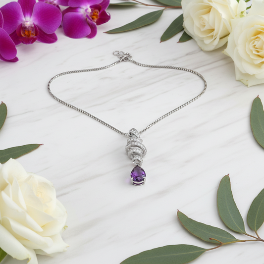 Collier pendentif tourbillonnant en ruban d'améthyste en forme de larme GRACE en argent sterling
