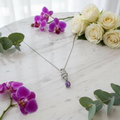 Collier pendentif tourbillonnant en ruban d'améthyste en forme de larme GRACE en argent sterling