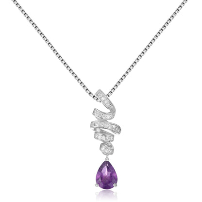 Collar con colgante de cinta de amatista en forma de lágrima y espiral en plata de ley GRACE
