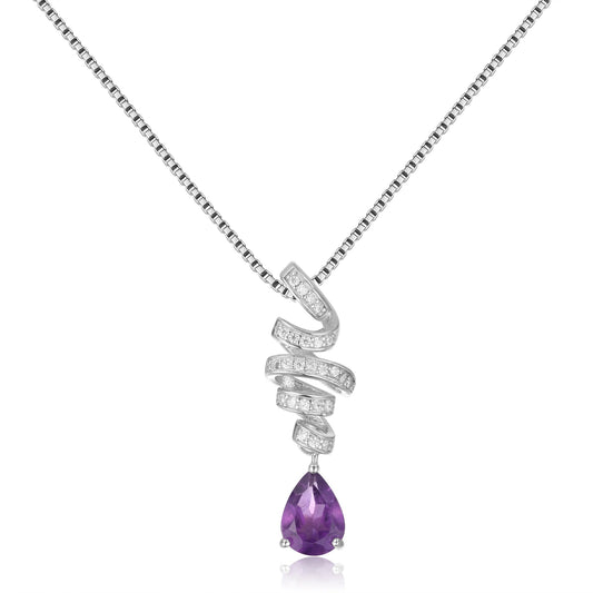 Collier pendentif tourbillonnant en ruban d'améthyste en forme de larme GRACE en argent sterling