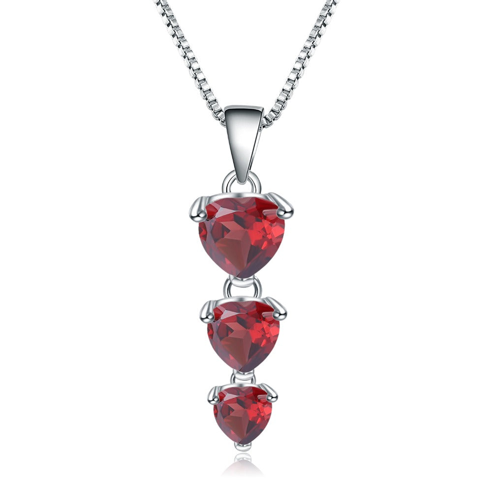 GRACE Three Hearts Natural Gemstone Pendant Necklace in Sterling Silver