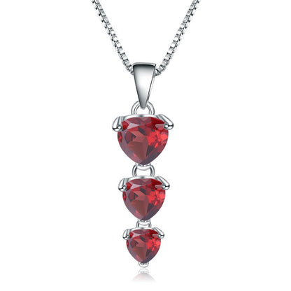GRACE Three Hearts Natural Gemstone Pendant Necklace in Sterling Silver