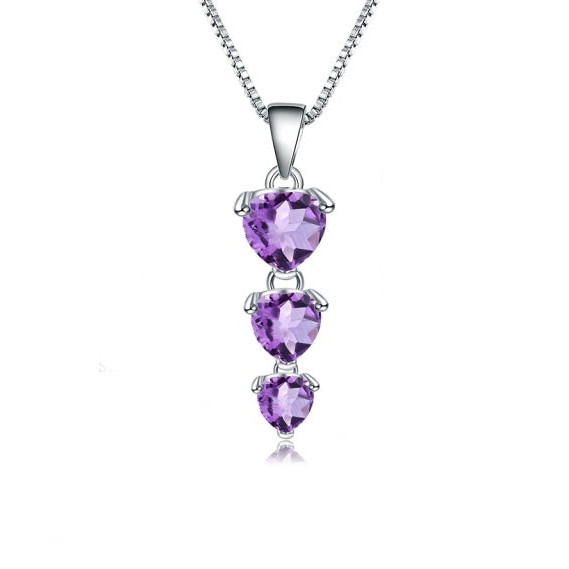 GRACE Three Hearts Natural Gemstone Pendant Necklace in Sterling Silver