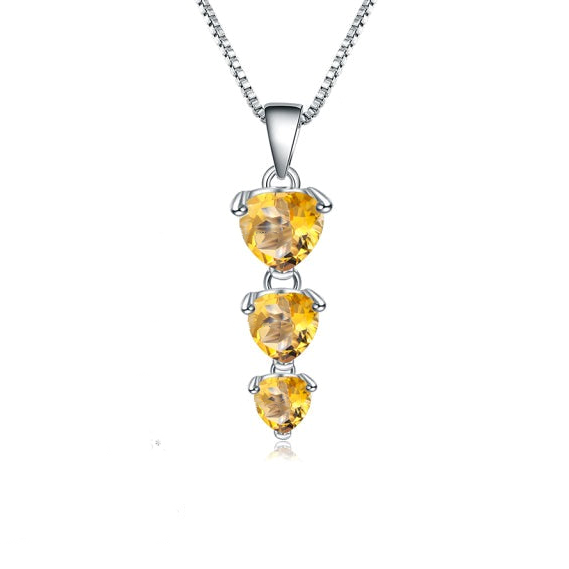 GRACE Three Hearts Natural Gemstone Pendant Necklace in Sterling Silver