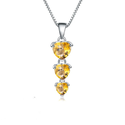 GRACE Three Hearts Natural Gemstone Pendant Necklace in Sterling Silver