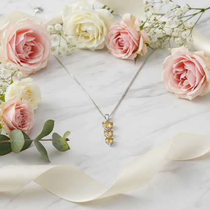 GRACE Three Hearts Natural Gemstone Pendant Necklace in Sterling Silver