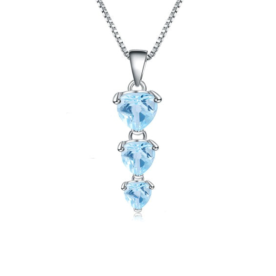 GRACE Three Hearts Natural Gemstone Pendant Necklace in Sterling Silver