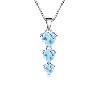 GRACE Three Hearts Natural Gemstone Pendant Necklace in Sterling Silver