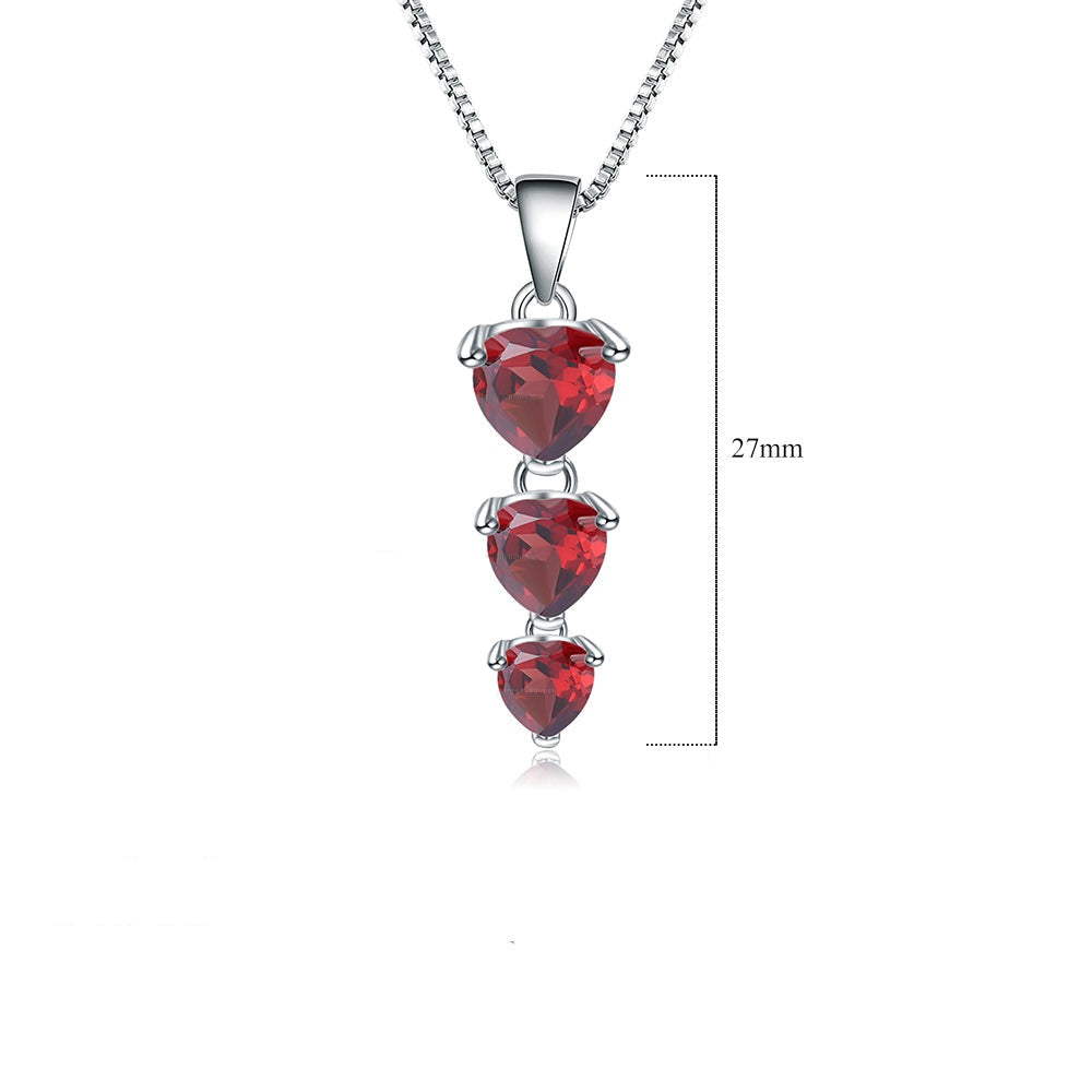 GRACE Three Hearts Natural Gemstone Pendant Necklace in Sterling Silver