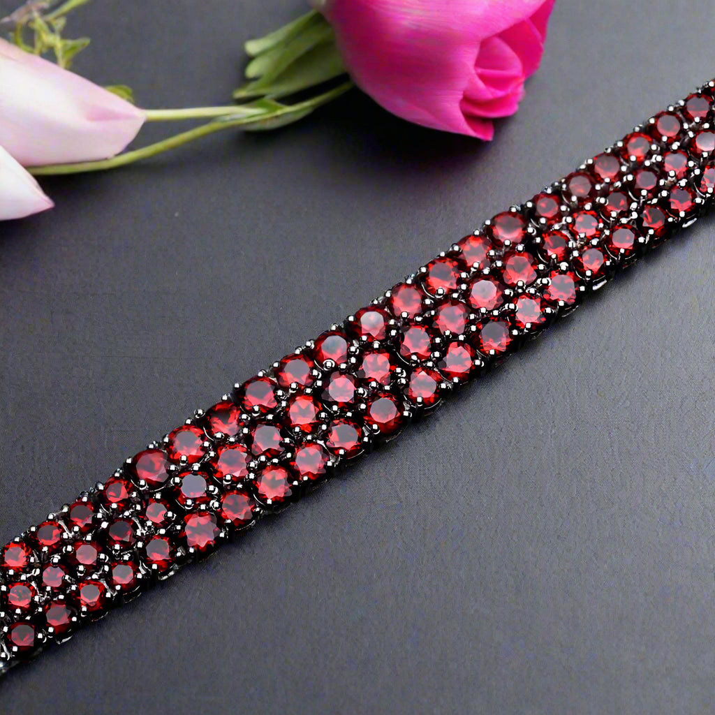 GRACE Triple Row Gemstone Tennis Bracelet in Sterling Silver