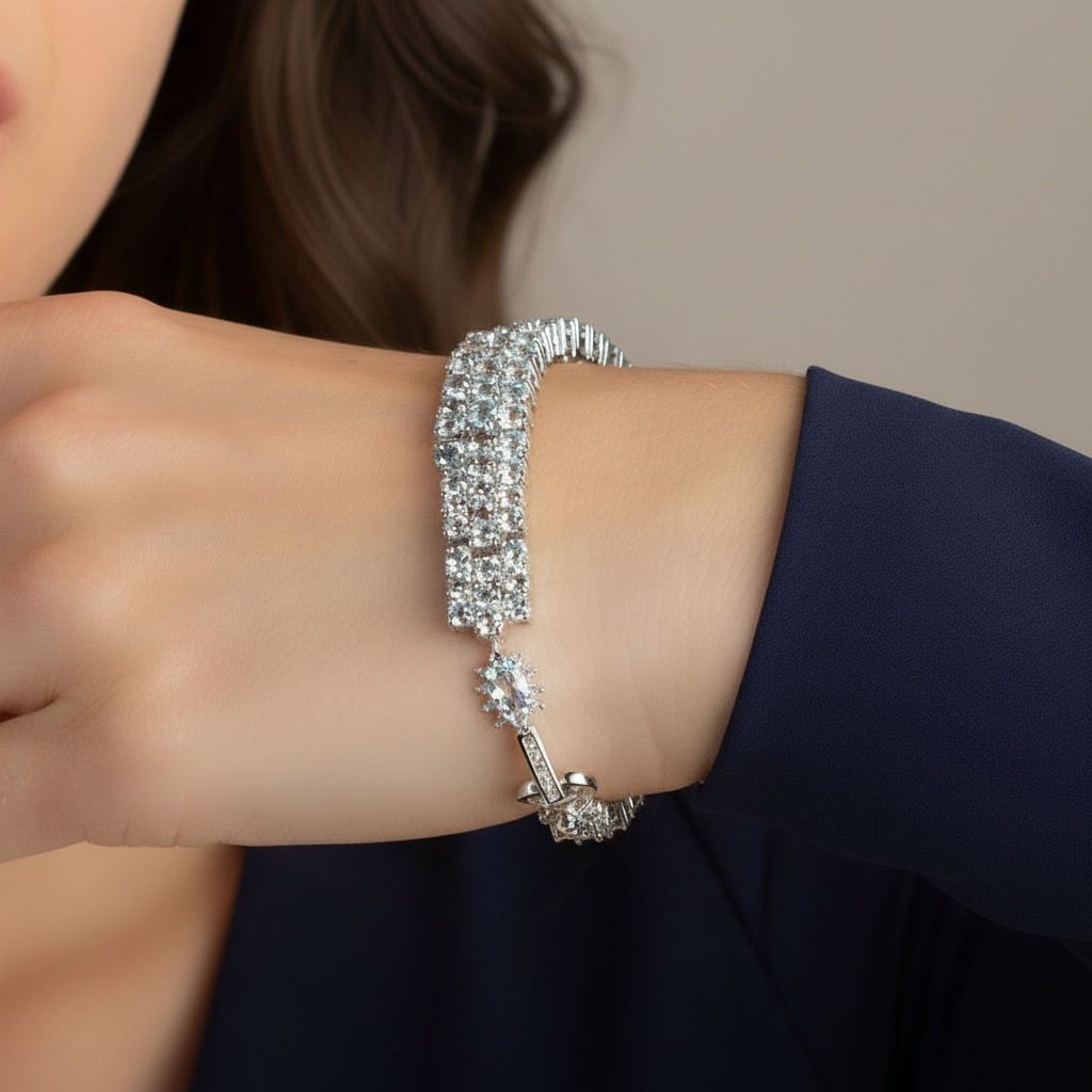 GRACE Triple Row Gemstone Tennis Bracelet in Sterling Silver