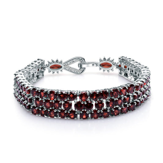 GRACE Triple Row Natural Gemstone Tennis Bracelet in Sterling Silver