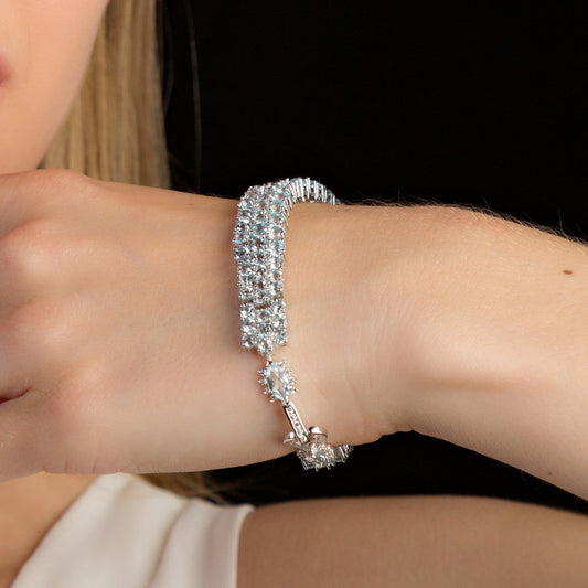 GRACE Triple Row Natural Gemstone Tennis Bracelet in Sterling Silver