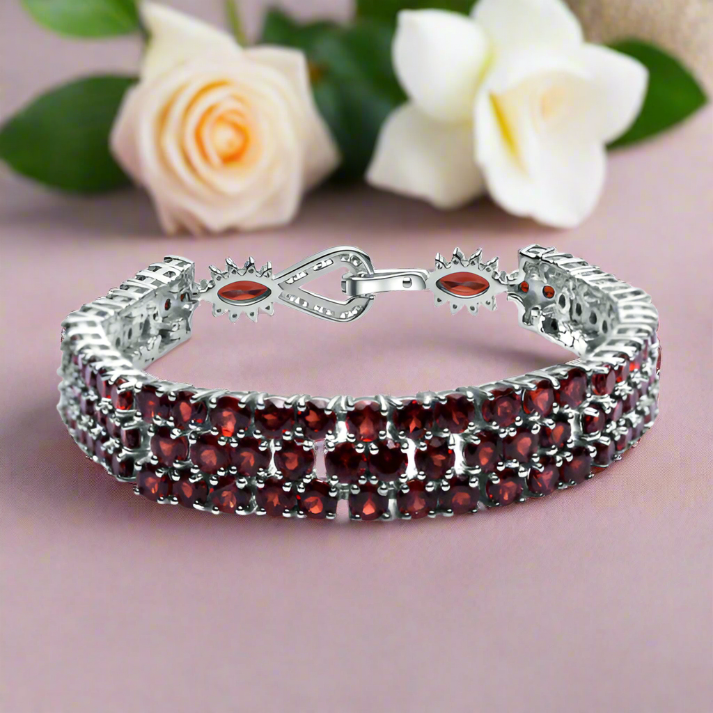 GRACE Triple Row Natural Gemstone Tennis Bracelet in Sterling Silver