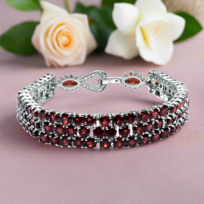 GRACE Triple Row Natural Gemstone Tennis Bracelet in Sterling Silver