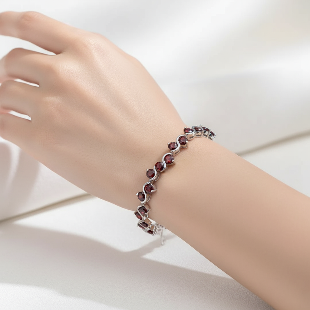 GRACE Twist Style Gemstone Tennis Bracelet in Sterling Silver