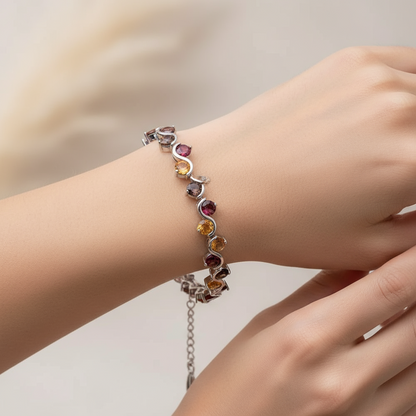 GRACE Twist Style Gemstone Tennis Bracelet in Sterling Silver