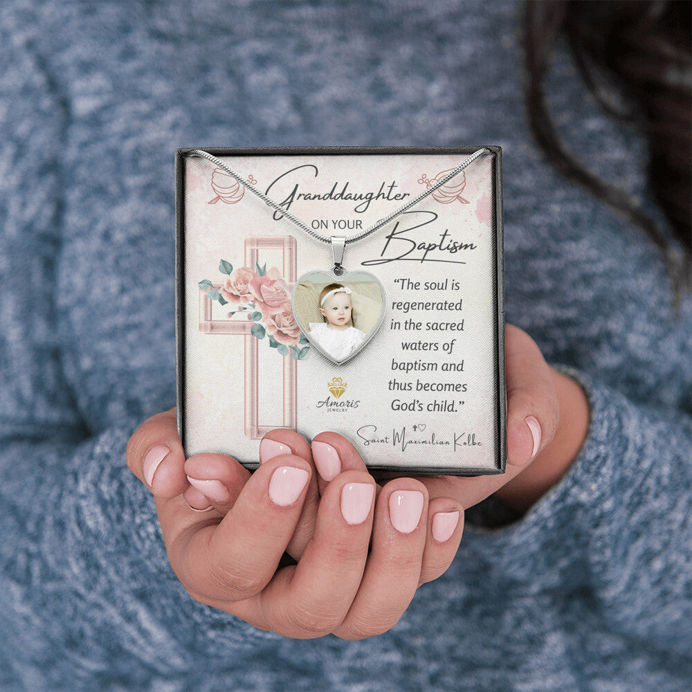 Granddaughter Baptism Personalized Heart Pendant Necklace