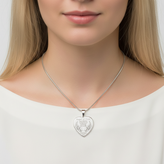 Guardian Angel Prayer Heart Necklace with Personalized Engraving