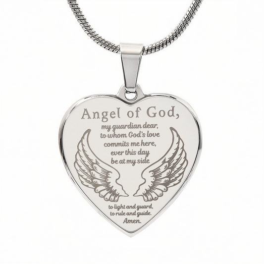 Guardian Angel Prayer Heart Necklace with Personalized Engraving