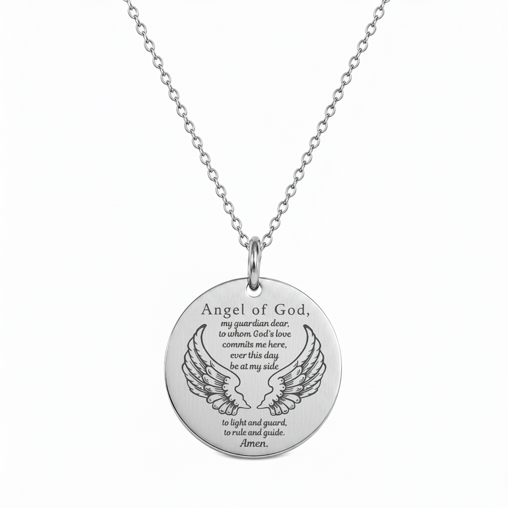 Guardian Angel Prayer Necklace with Personalized Custom Engraving