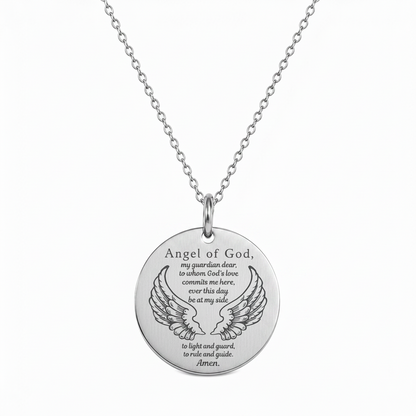 Guardian Angel Prayer Necklace with Personalized Custom Engraving