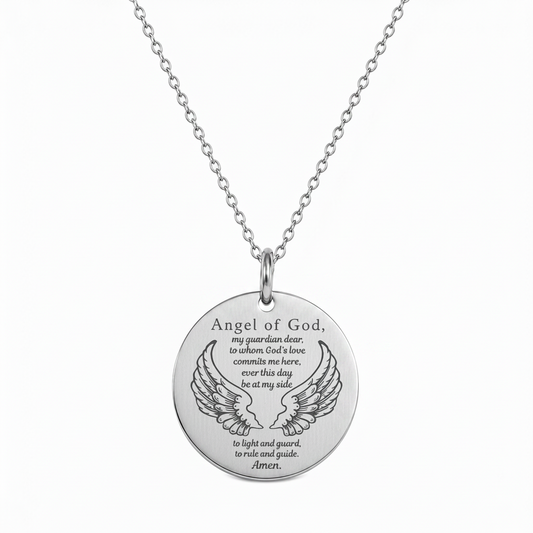 Guardian Angel Prayer Necklace with Personalized Custom Engraving