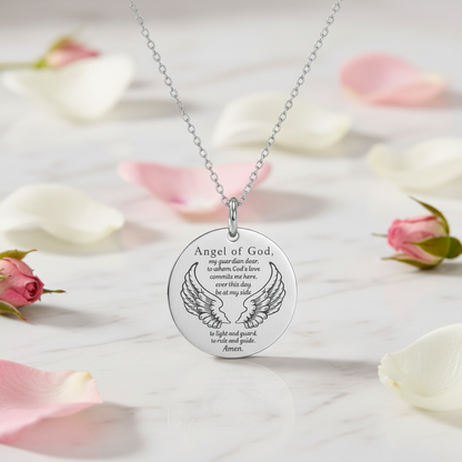 Guardian Angel Prayer Necklace with Personalized Custom Engraving