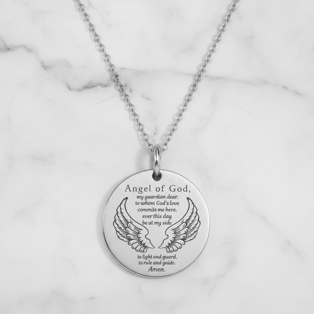 Guardian Angel Prayer Necklace with Personalized Custom Engraving