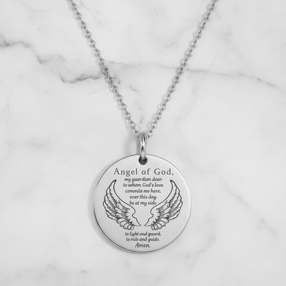 Guardian Angel Prayer Necklace with Personalized Custom Engraving
