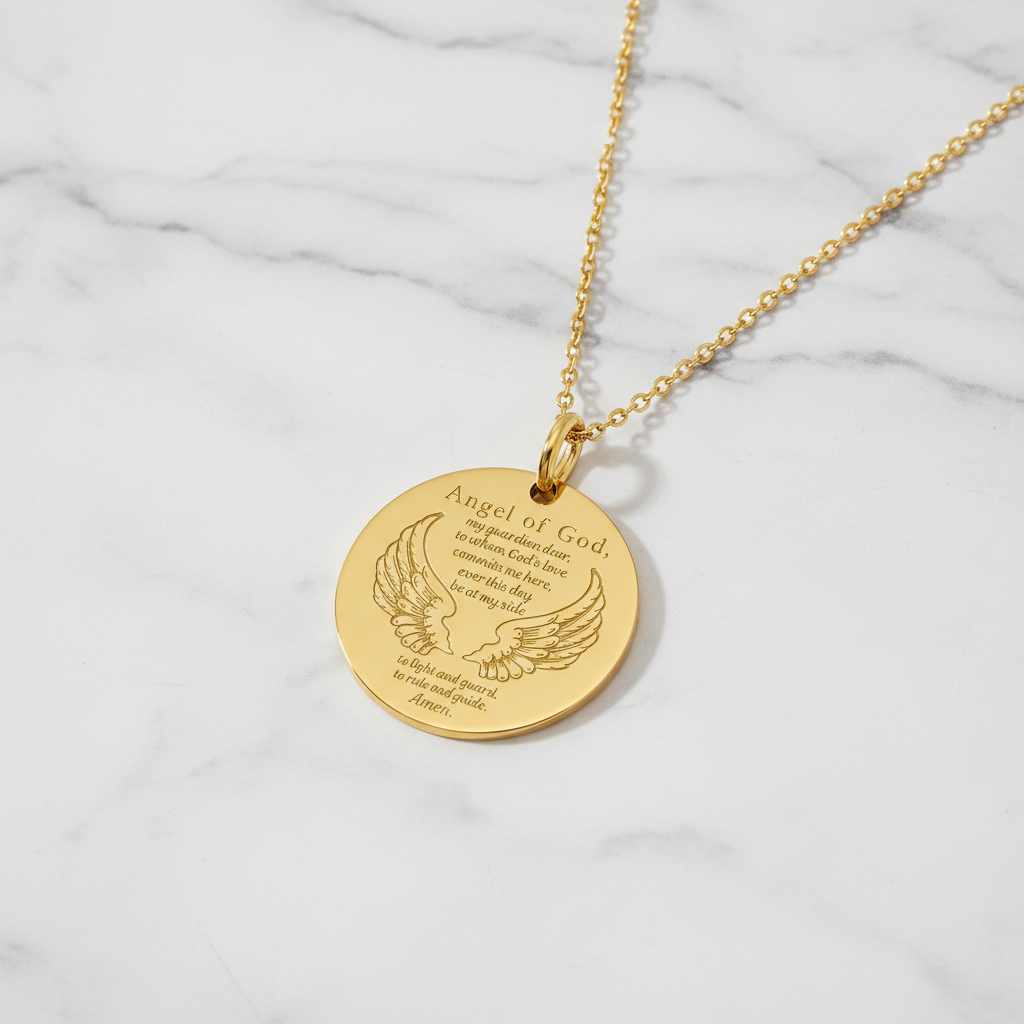 Guardian Angel Prayer Necklace with Personalized Custom Engraving