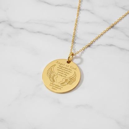Guardian Angel Prayer Necklace with Personalized Custom Engraving