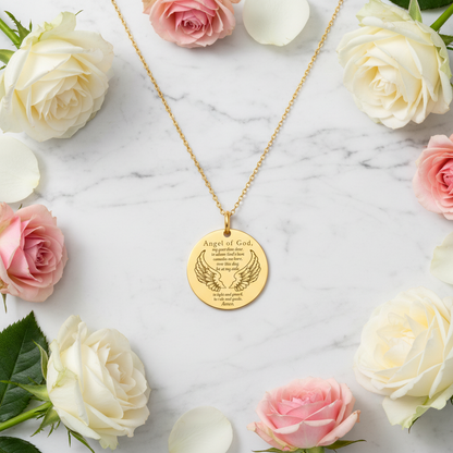 Guardian Angel Prayer Necklace with Personalized Custom Engraving