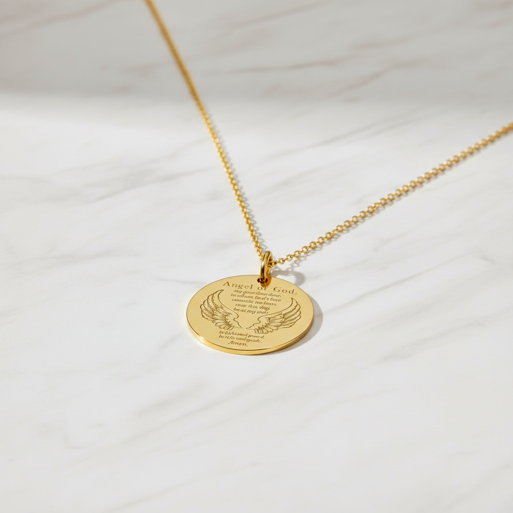 Guardian Angel Prayer Necklace with Personalized Custom Engraving