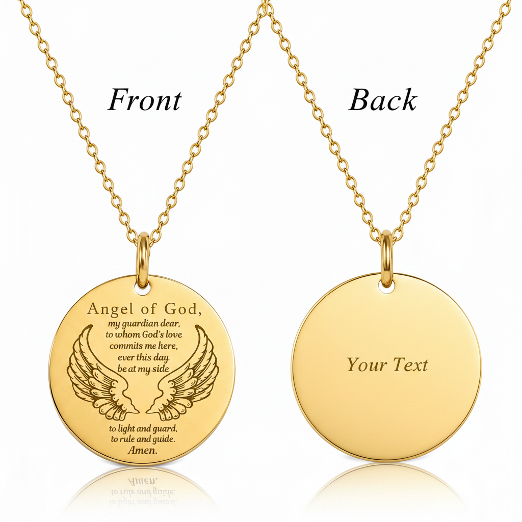 Guardian Angel Prayer Necklace with Personalized Custom Engraving