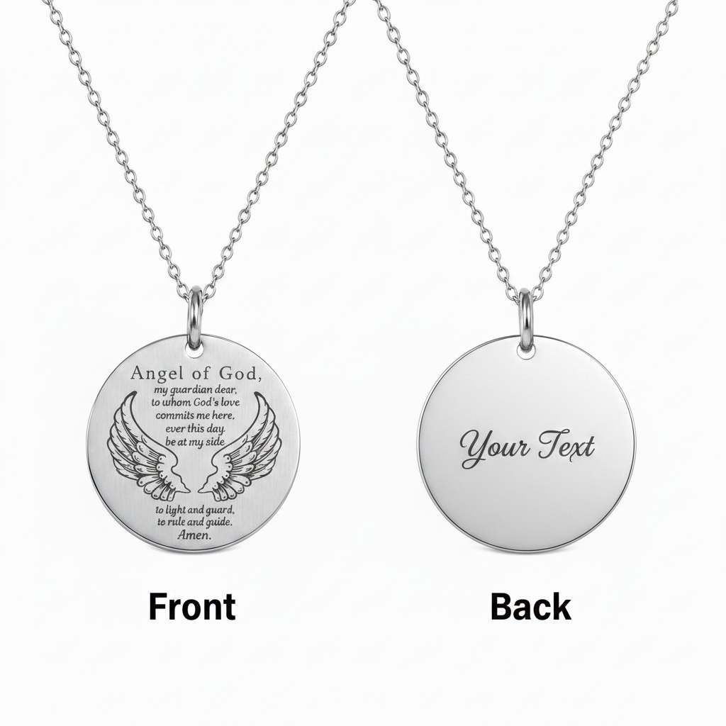 Guardian Angel Prayer Necklace with Personalized Custom Engraving