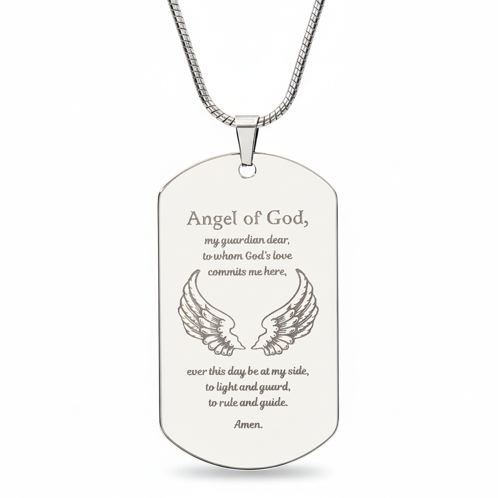 Guardian Angel Prayer Tag Necklace with Personalized Custom Engraving