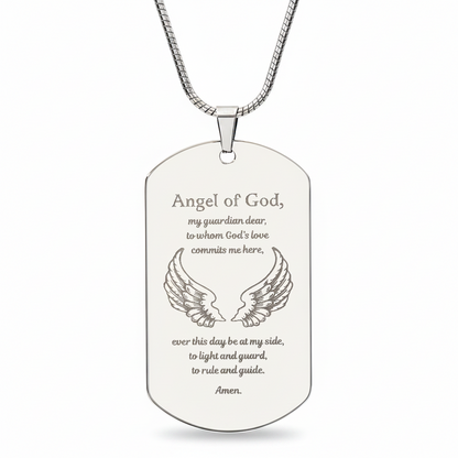 Guardian Angel Prayer Tag Necklace with Personalized Custom Engraving