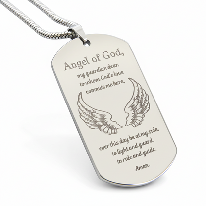 Guardian Angel Prayer Tag Necklace with Personalized Custom Engraving