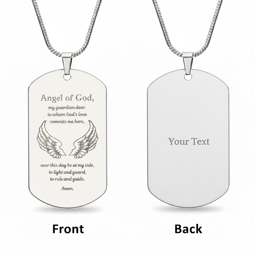 Guardian Angel Prayer Tag Necklace with Personalized Custom Engraving