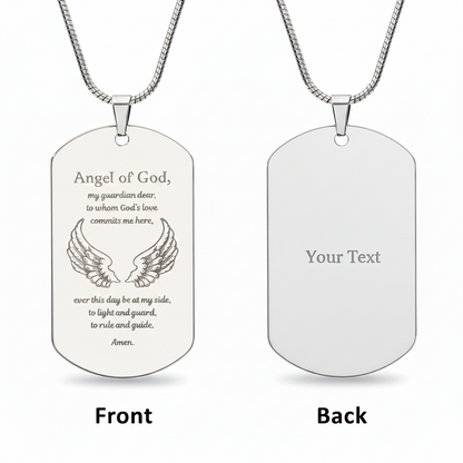Guardian Angel Prayer Tag Necklace with Personalized Custom Engraving