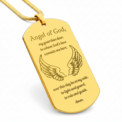 Guardian Angel Prayer Tag Necklace with Personalized Custom Engraving