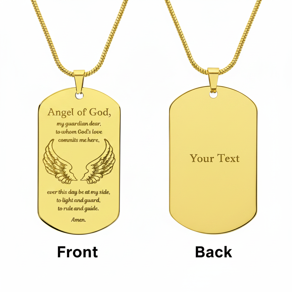 Guardian Angel Prayer Tag Necklace with Personalized Custom Engraving