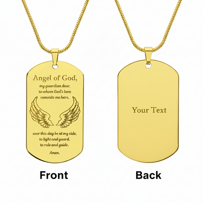 Guardian Angel Prayer Tag Necklace with Personalized Custom Engraving